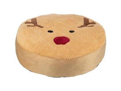 Xmas Cushion Moose - vánoční kulatý polštář sob, 60 cm, fleece/plyš, světlehnědá