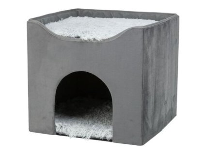 Kukaň HARVEY sametová se střešním lůžkem, 38 x 38 x 38 cm, šedá/bíločerná