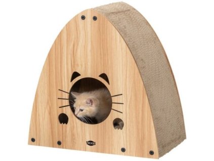 Škrabací domek s catnipem, 48 x 48 x 28 cm, světlešedá