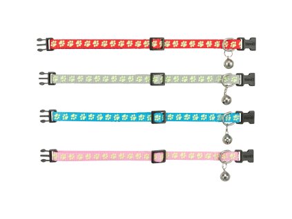 Obojek pro kočky, fluorescenční, s rolničkou, různé barvy