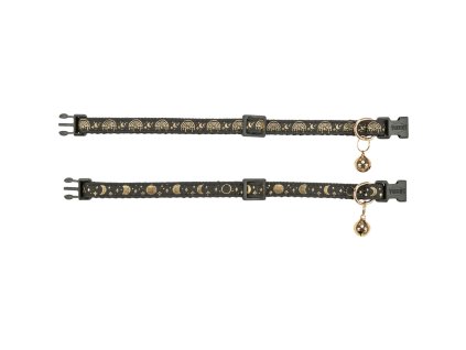 Obojek pro kočky, zlaté zdobení, s rolničkou, černá