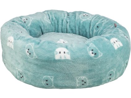 Kulatý pelíšek MIMI 50 cm, motiv kočičí hlavy, šalvějová - LIMITOVANÁ NABÍDKA