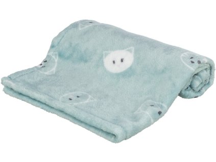 Plyšová deka MIMI, 70 x 50 cm, motiv kočičí hlavy, šalvějová  - LIMITOVANÁ NABÍDKA