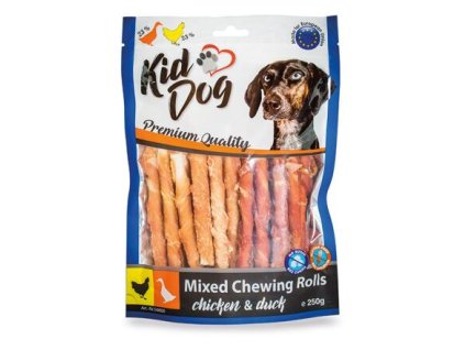 Výprodej - KIDDOG mix buvolích tyčinek s kuřecím a kachním masíčkem - 8 mm/12 cm 250 g
