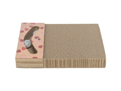 Škrabací karton VALENTINE, s míčky a catnipem, 38 x 5 x 30 cm, meruňková - LIMITOVANÁ NABÍDKA