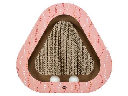 Škrabací karton VALENTINE triangl, s míčky a catnipem, 36 x 5 x 36/36 cm, losos - LIMITOVANÁ NABÍDKA