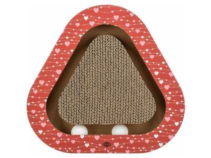 Škrabací karton VALENTINE triangl, s míčky a catnipem, 36 x 5 x 36/36 cm, červená - LIMITOVANÁ NABÍD