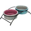 Set Keramikschalen mit Ständer 2 × 0,3 l / ø 12 cm hellgrau/dunkelrosa/hellblau