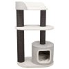 XXL scratching post CARA, 2 levels, cocoon, 128 cm, white/brown