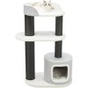 XXL scratching post CARA, 2 levels, cocoon, 128 cm, white/brown