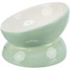Raised ceramic bowl with cat motif, ergonomic shape, 0.15 l / 13 cm, sage/white