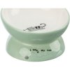 Raised ceramic bowl with cat motif, ergonomic shape, 0.15 l / 13 cm, sage/white