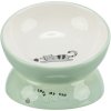 Raised ceramic bowl with cat motif, ergonomic shape, 0.15 l / 13 cm, sage/white