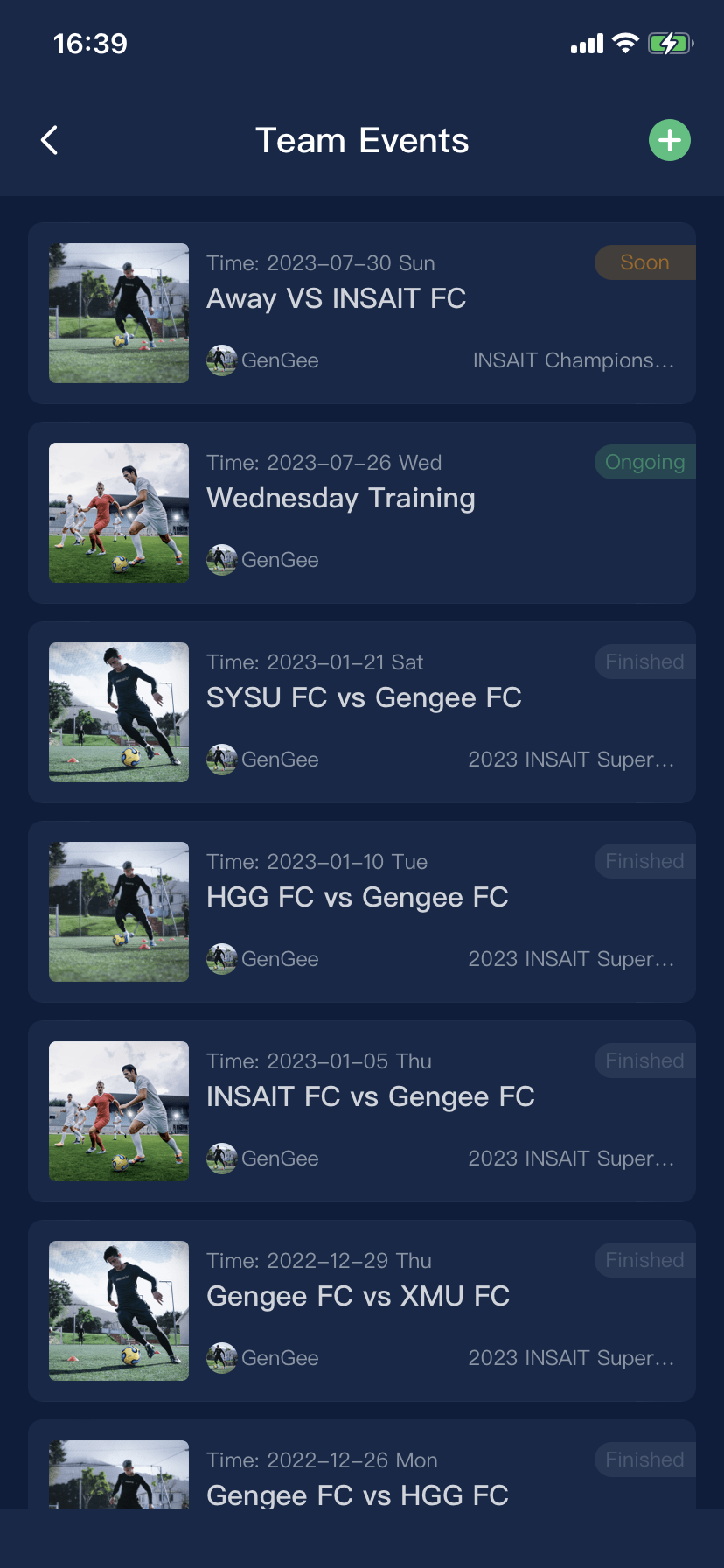 Ukázka správy událostí v aplikaci INSAIT JOY TEAM