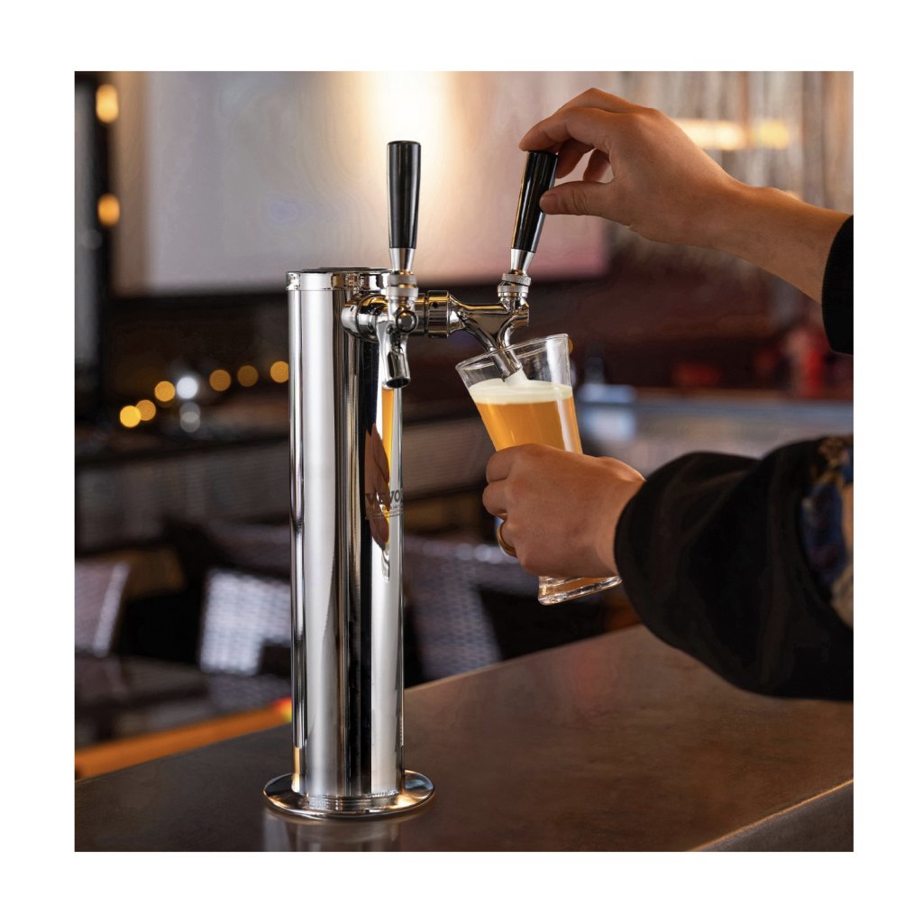 Kegerator torony készlet, kétcsapos sörátalakító készlet, rozsdamentes acél hordós sörtorony-adagoló Dual Gauge W21.8 szabályozóval és S-System hordócsatlakozóval a parti otthonokhoz