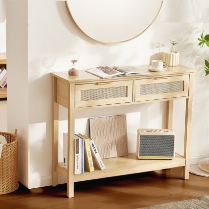 Rattan konzolasztal 2 tároló fiókkal