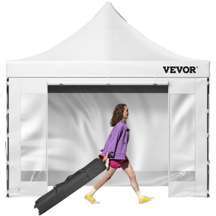 10 x 10 ft Pop Up baldachinos sátor, kültéri teraszos pavilonsátor eltávolítható oldalfalakkal és kerekes táskával, UV-álló, vízálló azonnali pavilon menedék bulihoz, kert, hátsó udvar, fehér