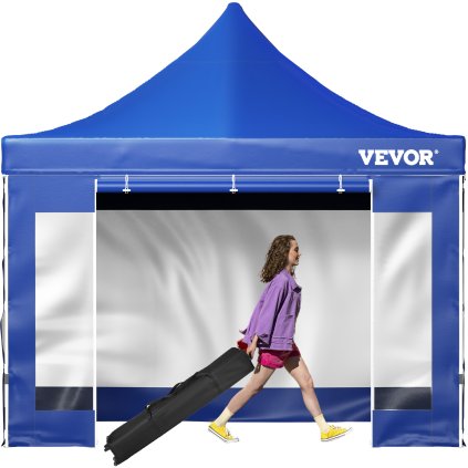 10 x 10 láb előtetős sátor, kültéri terasz pavilonsátor eltávolítható oldalfalakkal és kerekes táskával, UV-álló, vízálló azonnali pavilon menedék bulihoz, kert, hátsó udvar, kék