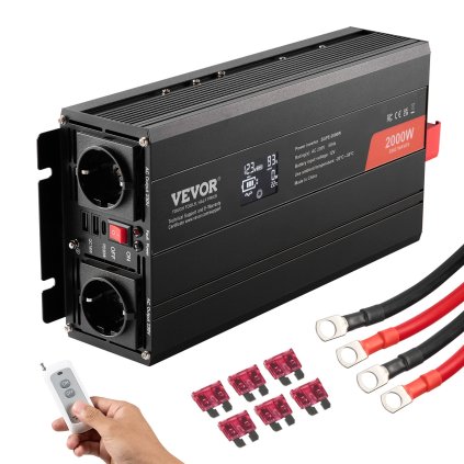 Tiszta szinuszos inverter 2000W DC12V-AC230V LCD távirányító CE