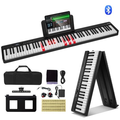 88 Billentyűs Összecsukható Billentyűzet Piano Hordozható Összecsukható Zongora Bluetooth MIDI Fekete
