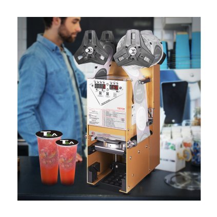 Teljesen automatikus csészezáró gép, 500-650 csésze/H, csésze lezáró gép 180 mm magas és 90/95 mm-es csészéhez, elektromos Boba tea lezáró digitális vezérlő LCD panellel buborékos tejes tea kávéhoz, arany