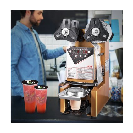 Teljesen automatikus csészezáró gép, 500-650 csésze/H, csészezáró gép 190 mm magas és 90/95 mm-es csészéhez, elektromos Boba tea lezáró digitális vezérlő LCD panellel buborékos tejes tea kávéhoz, arany