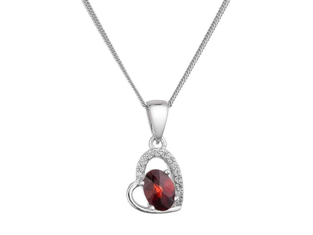 Stříbrný náhrdelník luxusní s pravým kamenem rudé srdce 12090.3 garnet chekker