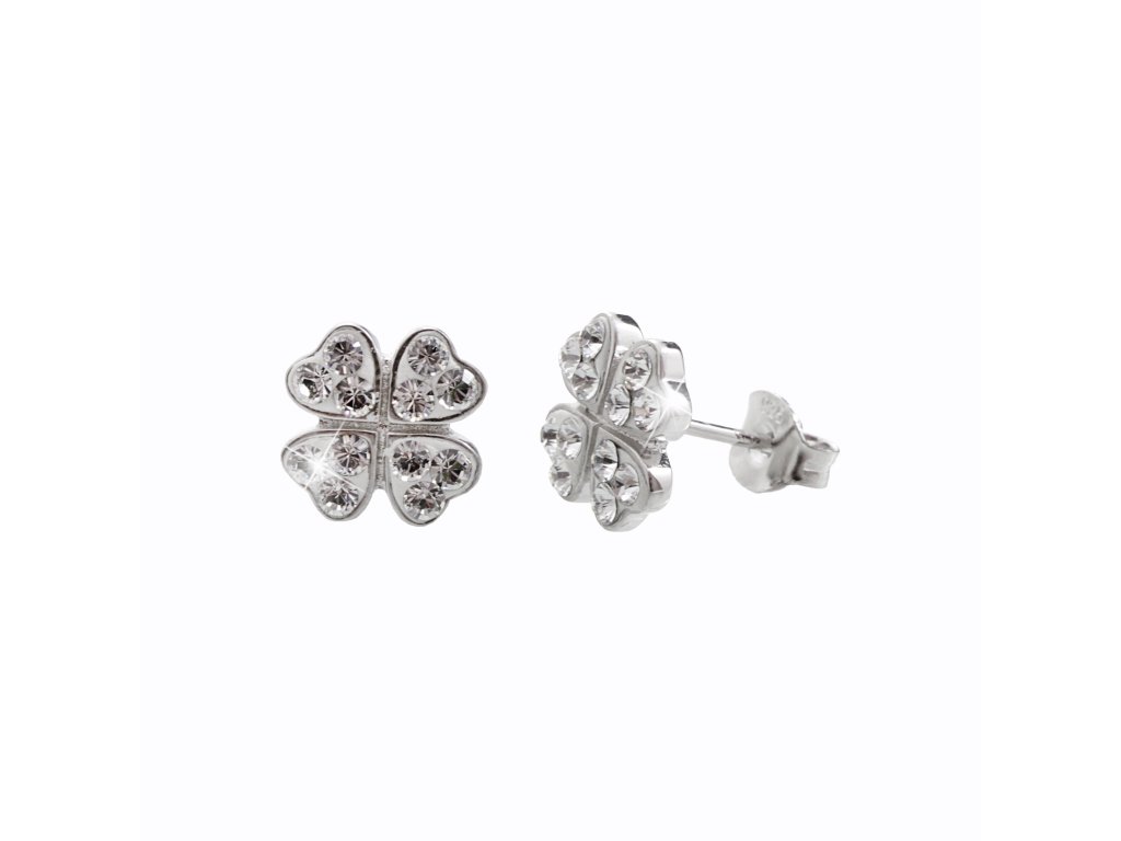 14412 stribrne nausnice puzety ctyrlistek s krystaly swarovski crystal stribro 925 1000