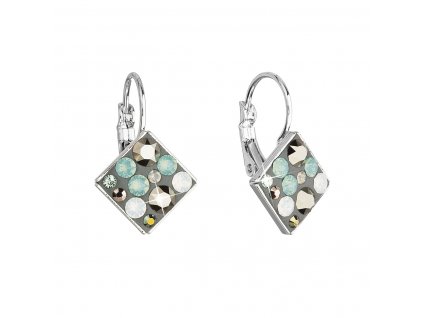 Náušnice bižuterie se Swarovski krystaly mix barev zelená modrá hnědá kosočtverec 51036.4