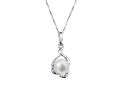 Zlatý, 14-karátový náhrdelník bílé zlato s bílou říční perlou a briliantem 82PB00052