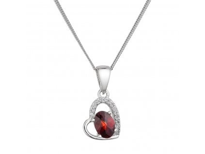 Stříbrný náhrdelník luxusní s pravým kamenem rudé srdce 12090.3 garnet chekker