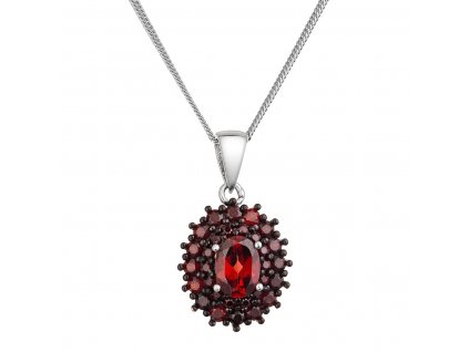 Stříbrný náhrdelník luxusní s pravými kameny rudé 12091.3 garnet