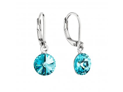 Náušnice bižuterie visací s krystalem Swarovski modré kulaté 51080.3 aqua