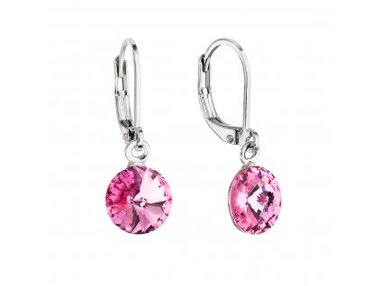 Náušnice bižuterie visací s krystalem Swarovski růžové kulaté 51080.3 rose