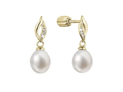 29666 pozlacene stribrne nausnice visaci s ricni perlou a zirkony bila 21104 1b