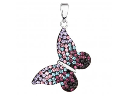 Stříbrný přívěsek s krystaly Swarovski mix barev motýl 34192.3 magic violet