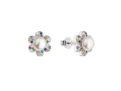 29057 stribrne nausnice kyticky multi zirkony s bilou ricni perlou 21071 3 multi