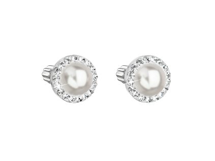 24794 stribrne nausnice pecka s krystaly swarovski a bilou perlou kulate 31314 1