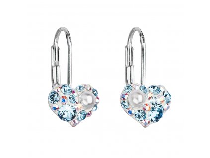 Stříbrné náušnice visací s krystaly Swarovski modré srdce 31125.9