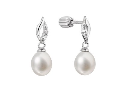 29663 stribrne nausnice visaci s ricni perlou a zirkony bila 21104 1b