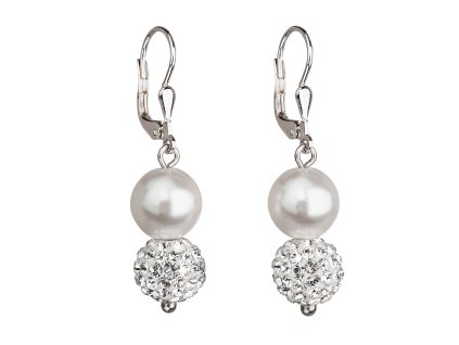 16766 stribrne nausnice visaci se syntetickymi perlami a krystaly swarovski bile kulate 31155 1