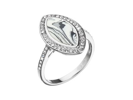 Stříbrný prsten ovál černobílý mramor s krystaly 75013.1 (Velikost 52 (ø16,6 mm))