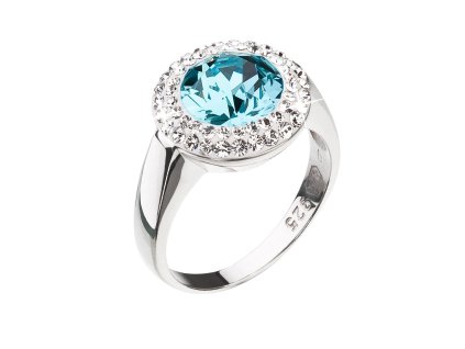 Stříbrný prsten s krystaly Swarovski tyrkysový kulatý 35026.3 (Velikost 52 (ø16,6 mm))