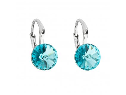 Stříbrné náušnice visací s krystaly Swarovski modré kulaté 31229.3 light turquoise