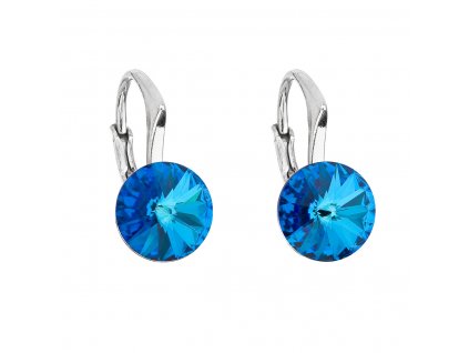 Stříbrné náušnice visací s krystaly Swarovski modré kulaté 31229.5