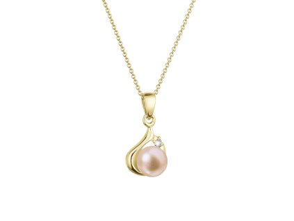 31880 zlaty 14 karatovy nahrdelnik s ruzovou ricni perlou a briliantem 92pb00047 pink