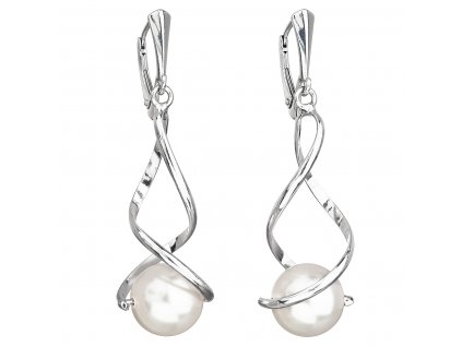 Stříbrné náušnice visací s perlou Swarovski bílé kulaté 31224.1