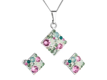 17351 sada sperku s krystaly swarovski nausnice retizek a privesek zeleny kosoctverec 39126 3 chrysolite