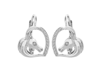 9384 stribrne nausnice klapky konska hlava v srdci s kubickymi zirkony krystal a stribro 925 1000