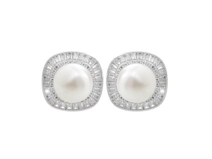 9441 stribrne nausnice puzety s ricni perlou kolem ktere jsou obdelnikove krystaly swarovski crystal a stribro 925 1000